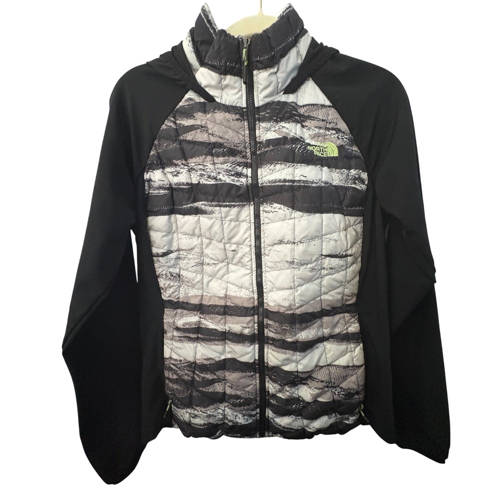 The North Face Women's ThermoBall‎ Hooded Jacket Size Large Black Gray Print